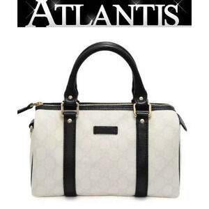 Gucci GG Supreme Boston Handbag Leather White Black